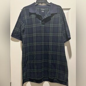 L.L Bean Men's Blue and Green Plaid polo Shirt size Large